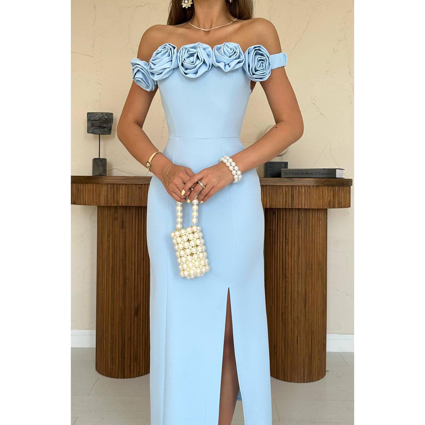 light blue off the shoulder bodycon dress Off Shoulder Light Blue Bodycon Modal Off-Shoulder Mini Dress In Ice Blue
