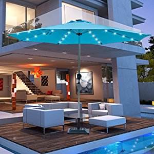 10 pies Deluxe Solar Powered 32 LED Iluminado Patio Jardín Mercado de acero Paraguas con cargador de teléfono USB - Product Image 6