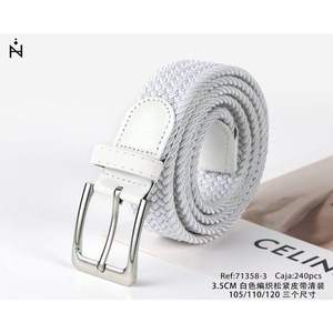 Cintura elastica intrecciata bianca Z da 3,5 cm con fibbia in acciaio a doppia punta stile casual per uomo donna 105/110/120 - Product Image 1
