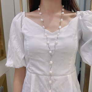 Cadena de plata esterlina de moda suéter largo collar de perlas de agua dulce barroco adecuado para mujeres - Product Image 6