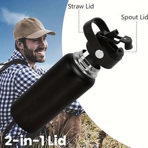 Custom Logo Stainless Steel <b>Sports</b> <b>Water</b> <b>Bottle</b> with 2 in 1 Straw Spout Lid Wide Handle Vacuum Insulated Flask - Product Image 3