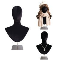 Nouveau stock : Mannequin de présentation en velours noir pour robes, perruques, chapeaux, foulards et colliers, avec base en acier inoxydable