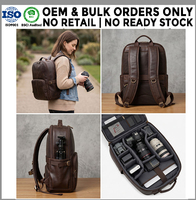 Sac à dos professionnel en cuir végétalien pour appareil photo reflex numérique, grand format, étanche, pour photographe, sac pour ordinateur portable et drone, fabricant OEM