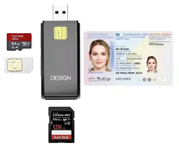 Lector y Grabador USB 4 en 1 Multifunción para Tarjetas EMV, SD, TF y SIM, para PC, Portátil, Oficina y Viajes