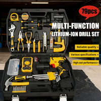 Ensemble de perceuse sans fil au lithium-ion 12V de 79 pièces avec boîte à outils, kit d'outils multifonction en acier allié pour la rénovation et la réparation à domicile
