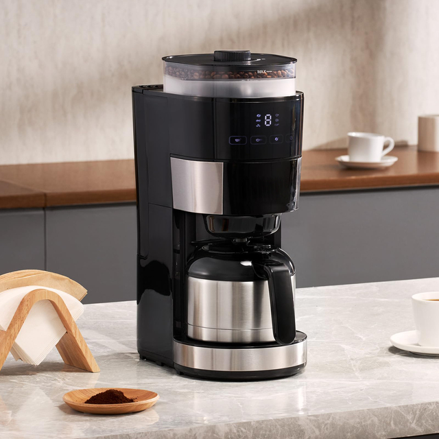 Electric Coffee Maker with Grinder 8-Cup Programmable Coffee Machine for Household Use Grind and Brew