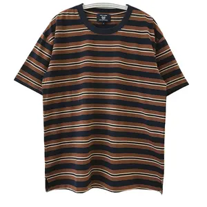 Striped Mens Super Fine Combed Cotton Tshirt Custom Logo Round Collar Men t-shirts