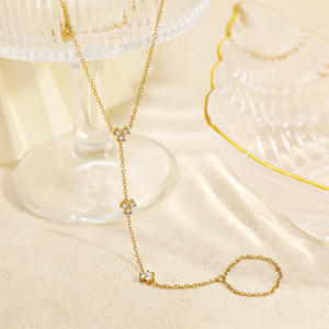 Fashion Chain <b>Bracelet</b> 18k Gold Plated <b>Clover</b> Design Rhinestone Floral Minimalist Style Women's Jewelry - Product Image 2