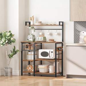 35.4 אינצ 'ים בר קפה בר מטבח איי & עגלות נעלי מתלה עם עמדת מיקרוגל לשקע כוח עם עיצוב רשת וו - Product Image 1