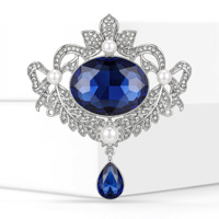 Broche de luxe en cristal ajouré avec pendentif goutte de perle et strass, pour robe, manteau, soirée, décoration féminine