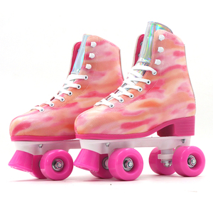 <span class=keywords><strong>Pattini</strong></span> a rotelle tie-dye rosa e blu, telaio in alluminio, ruote solide in PU, <span class=keywords><strong>pattini</strong></span> retrò a doppia fila per feste e servizi fotografici - Product Image 2