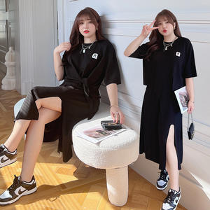 Ensemble deux pièces pour femmes Runqi N8422, taille plus, couleur noire unie, tricot en tencel et lin, coupe ample pour femmes courbes - Product Image 4