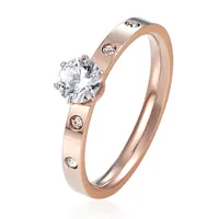 แหวนแต่งงานเซอร์คอนทรงลูกบาศก์ขนาดเล็กทำจากสเตนเลสสตีล,แหวนคริสตัลสีโรสโกลด์สำหรับผู้หญิง Anillos