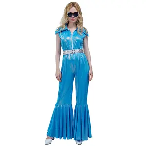 Funmular 70er Jahre Disco Outfit für Frauen Hippie-Kostüm mit Gürtel für Halloween Cosplay Themed Party