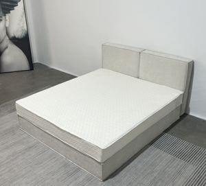 Modernes <span class=keywords><strong>minimalist</strong></span> isches graues Stoff bett mit hohem Kopfteil, weichem gepolstertem Rahmen, stilvollem wasch barem Doppelbett für Schlafzimmer und Hotel - Product Image 4
