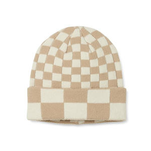 <span class=keywords><strong>Bonnet</strong></span> en tricot à carreaux pour femmes avec motif d'étiquette pour temps froid - Product Image 1