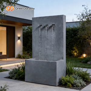 Gnee Garden Modern Rectangle Aluminum Outdoor <b>Waterfall</b> Fountain Weather Resistant Floor Mount Black Powder Coated Garden Decor - Product Image 5