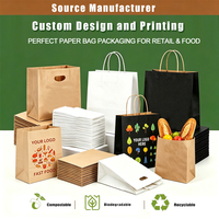 Sacs en papier kraft brun SOS personnalisés recyclés de qualité alimentaire pour emporter, sacs en papier jetables pour emporter avec votre propre logo