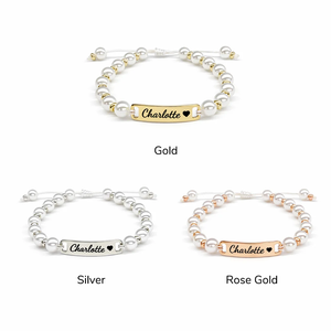Bracelet personnalisé avec nom de bébé, perle, cordon tressé, plaqué or 18 carats, acier inoxydable, bijoux personnalisés, <span class=keywords><strong>cadeau</strong></span> de Noël - Product Image 4
