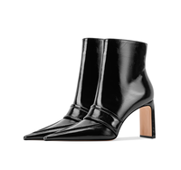 Bottines personnalisées en cuir de vache avec doublure en peau de mouton, bout pointu, talon épais, fermeture éclair, boucle, semelle antidérapante, mode femme automne hiver