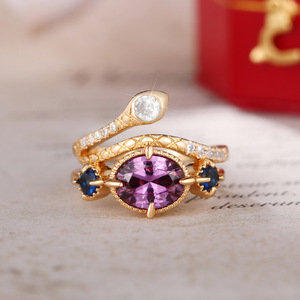 Anello vintage a forma di serpente per donna, design con pietra viola intarsiata, gioielli alla moda in stile boho - Product Image 6