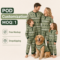 Pyjama de Noël personnalisé motif flocon de neige nordique vert, ensemble assorti pour la famille, en polyester, pour hommes, femmes et enfants, livraison directe, POD, MOQ 1 pièce