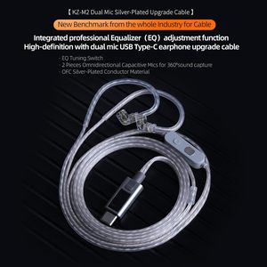 Câble détachable <span class=keywords><strong>KZ</strong></span> M2 à double microphone plaqué argent, mâle-mâle, Type-C et 3,5 mm, pour écouteurs et casques de jeu - Product Image 2