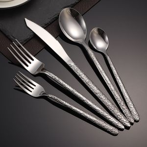 Ensemble de couverts en acier inoxydable 430 avec manche martelé, couteau, fourchette, cuillère, pour restaurant occidental, hôtel, couteau à steak, moderne, réutilisable - Product Image 1