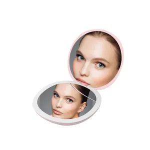Benutzer definiertes Logo Kosmetik falten Schmink spiegel Tragbare LED Faltbare Reise Schmink spiegel Mit LED-Leuchten