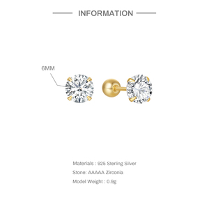 ROXI Pendientes Pequeños de Plata 925 Bañados en Oro de 18K con Zirconia Brillante de Corte Diamante Clásico, Tipo Piercing de Bola de Rosca - Product Image 2