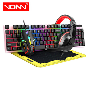 Combo de jeu TF240 4 en 1, <span class=keywords><strong>clavier</strong></span> et <span class=keywords><strong>souris</strong></span> filaires rétroéclairés arc-en-ciel avec <span class=keywords><strong>casque</strong></span> 3,5 mm, tapis de <span class=keywords><strong>souris</strong></span> antidérapant, ensemble pour joueur PC - Product Image 1