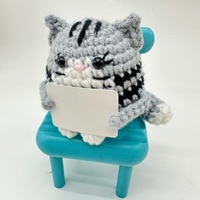Mini jouet amusant pour chat en laine tricotée avec carte, nouvelle poupée mignonne au crochet, cadeau pour le moral et la décoration