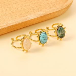 Anillos de Turquesa Huecos de Moda al por Mayor, Anillos Ajustables de Acero Inoxidable con Baño de Oro de 18K y Piedra Ópalo para Mujer - Product Image 1