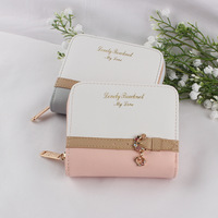 Portefeuille court décontracté pour femme, style coréen, mignon, à double rabat, fermeture à pression, fermeture éclair, couleur unie, en PU durable et polyester, pour étudiante