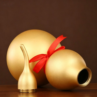 Statue de Feng Shui en Cuivre en forme de Gourde, Ornement en Calabash Ouvertable avec Ruban Rouge, Symbole Traditionnel Chinois de Richesse et de Protection