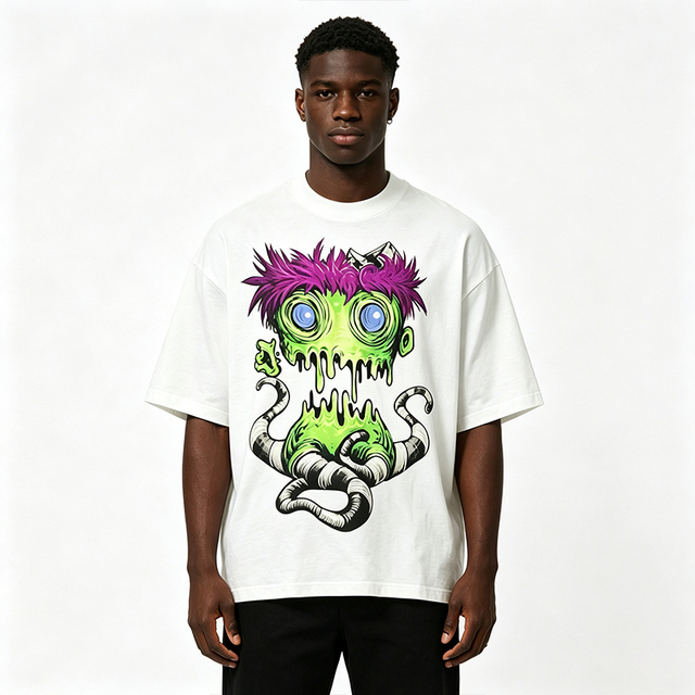 Custom Weird Slime Octopus Monster Graphic Men Tee Solid White Oversized Street T Shirt