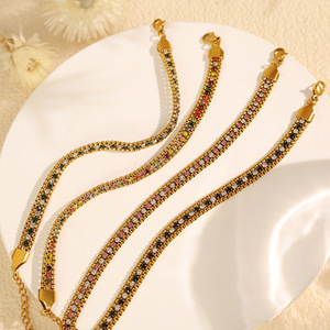 Pulsera de diamantes de imitación a la moda para mujer, de aleación de zinc con engaste de canal, joyería de fiesta, pulsera de cadena ancha multicapa - Product Image 2