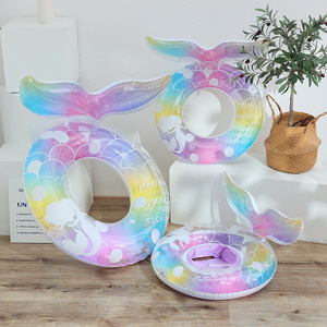 Mermaid Tail Swimming Ring <b>Inflatable</b> Pool <b>Float</b> For Children With Sequin Design Novelty Shape - Product Image 1