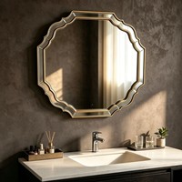 Miroir de maquillage mural de style européen, luxe léger, rétroéclairage LED tricolore, verre cousu à la main, décor PU