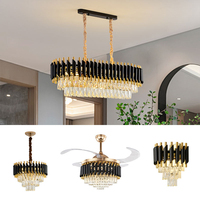 Lustre en cristal K9 LED haut de gamme, luminaire moderne pour plafond avec option chrome noir argenté pour la décoration du salon, du hall d'hôtel