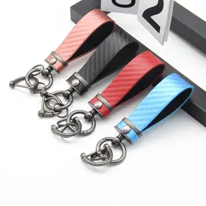 Mens Keychain Carbon Fiber Car Keychain Spring Keyring Leather Key Fob Car Accessories D-Ring Anti Lost Car Key Chains