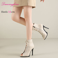 Sepatu Dansa Wanita 11cm Model Tali di Pergelangan Kaki, Kulit Sapi, Seksi, Stiletto, Cocok untuk Luar Ruangan