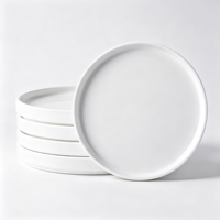 Assiette plate ronde en grès blanc uni, corps en pierre épaissi, compatible micro-ondes, plusieurs tailles disponibles