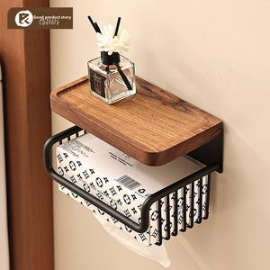 Porte-papier toilette mural en bois, adhésif, sans perçage, étagère <span class=keywords><strong>de</strong></span> rangement pour serviettes <span class=keywords><strong>de</strong></span> salle <span class=keywords><strong>de</strong></span> bain, support pour téléphone et mouchoirs - Product Image 1