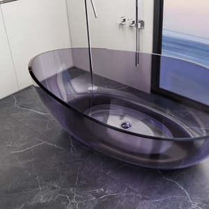 Bañera de resina independiente elegante y moderna con escurridor, decoración contemporánea para baño de hotel de lujo con <span class=keywords><strong>vistas</strong></span> expansivas - Product Image 3