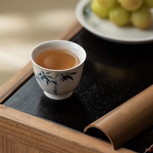 Hand Painted Blue Bamboo Ceramic <b>Teacup</b> Porcelain Single Cup Chinese Retro Underglaze Kung Fu Tea Set - Product Image 4