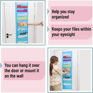 Hanging Wall File Organizer 12 Pocket Blue With 3 Stainless Steel Hangers Over Door Office Storage Folder Rectangle Shape - Product Image 5
