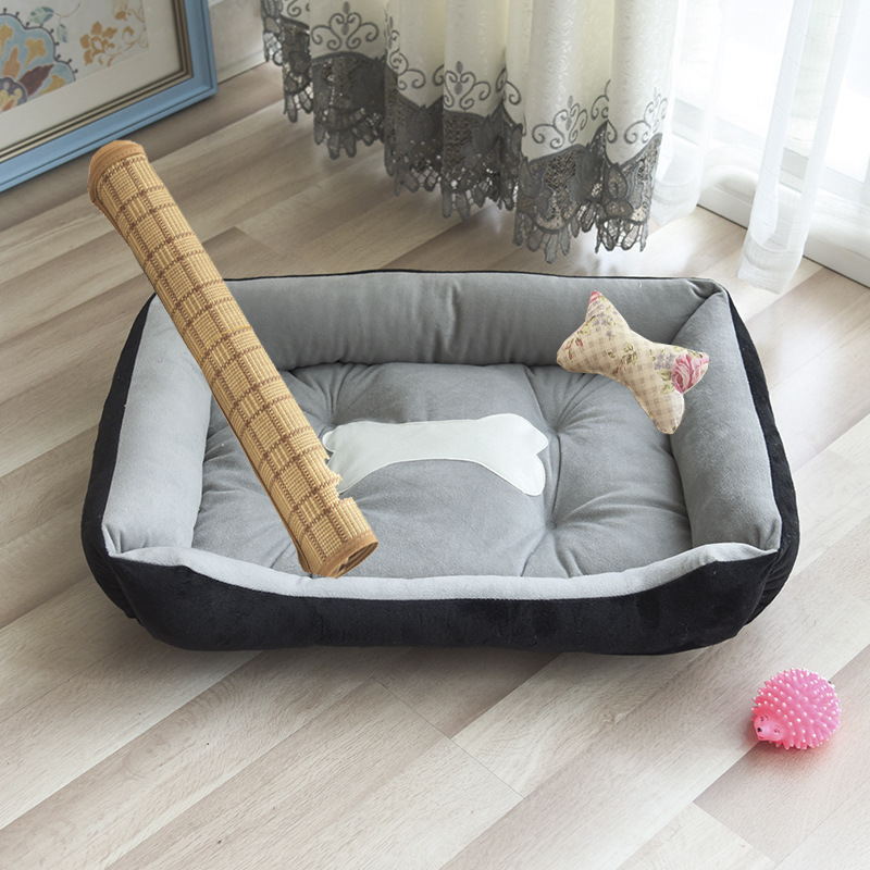 Tapis et os en bambou noir et gris