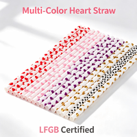 Pailles réutilisables en plastique PP 7,3*230mm avec motif cœur de la Saint-Valentin, sans BPA, conformes LFGB, écologiques, lavables, pour fêtes personnalisées