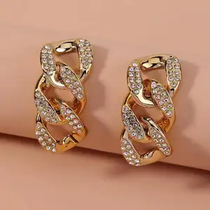 Jewelry Supplier New Style Gold Plated Woman Cuba Chain rhinestone Earring